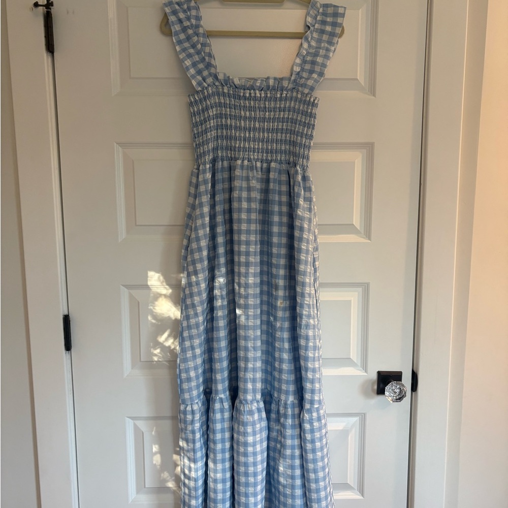 Blue and White Plaid Maxi Dress - Picture 1 of 3